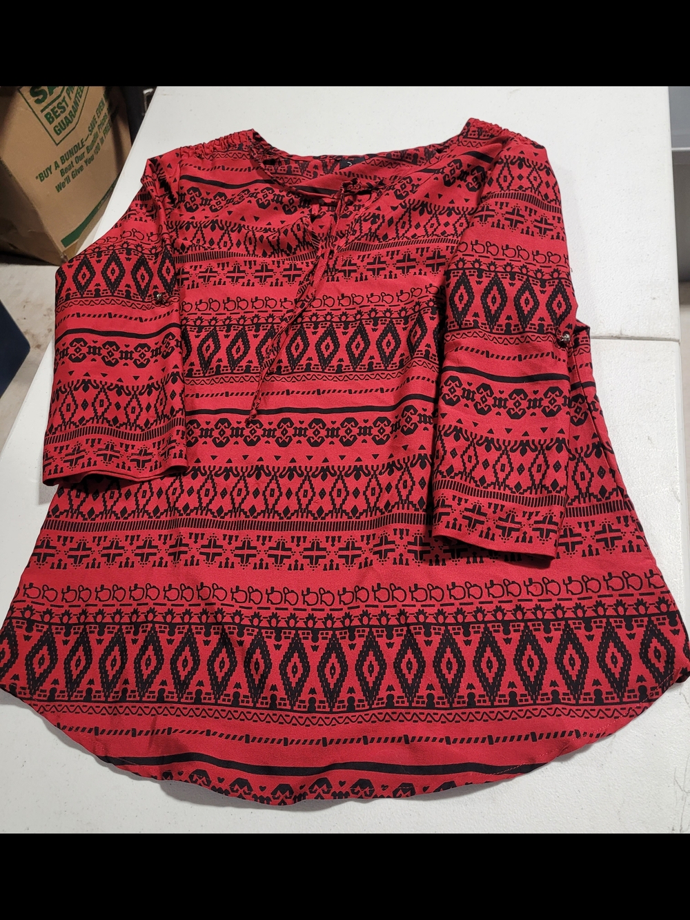 Antilia Femme Red and Black Printed Tunic Top